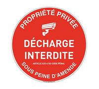 AUA SIGNALETIQUE - Panneau Propriété Privée Décharge Interdite sous Peine d'Amende Code Pénal - Ø 300 mm, Vinyl adhésif