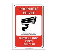 AUA SIGNALETIQUE - Panneau Propriété privée sous surveillance vidéo 24H /24-210x300 mm, Aluminium Dibond 3mm