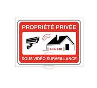 AUA SIGNALETIQUE - Panneau PROPRIÉTÉ PRIVÉE sous vidéo surveillance 24h/24-420x300 mm, Aluminium 3 mm