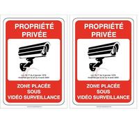 AUA SIGNALETIQUE - Panneau propriété privée Zone placée sous vidéo Surveillance 24H /24-150x210 mm, PVC 1.5mm (Lot de 2)