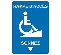 AUA SIGNALETIQUE - Panneau Rampe d'accès - Sonnez-AI - 150x210 mm, Vinyl adhésif