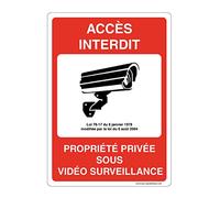 AUA SIGNALETIQUE - Panneau Signalisation avec Coins arrondis - Accès Interdit Propriété Privée sous Vidéo Surveillance - 300x420 mm, PVC 1.5mm