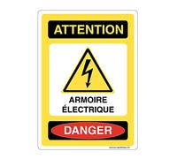 AUA SIGNALETIQUE - Panneau Signalisation avec Coins arrondis - Attention Armoire Électrique - 350x490 mm, Vinyl adhésif
