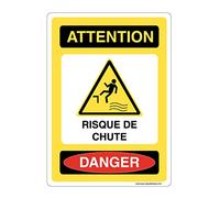 AUA SIGNALETIQUE - Panneau Signalisation avec Coins arrondis - Attention Risque de Chute - 150x210 mm, Aluminium Dibond 3mm