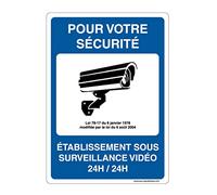 AUA SIGNALETIQUE - Panneau Signalisation avec Coins arrondis - Établissement sous Surveillance Vidéo 24H/24H - 210x300 mm, Aluminium Dibond 3mm
