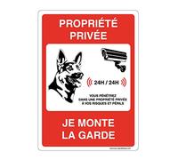 AUA SIGNALETIQUE - Panneau Signalisation avec Coins arrondis - Propriété Privée sous Vidéo - Chien Je Monte La Garde - 150x210 mm, Vinyl adhésif