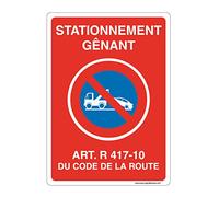 AUA SIGNALETIQUE - Panneau Signalisation avec Coins arrondis - Stationnement Gênant Article. R 417-10 du Code De La Route - 150x210 mm, Vinyl adhésif