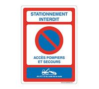 AUA SIGNALETIQUE - Panneau Signalisation avec Coins arrondis - Stationnement Interdit Accès Pompiers Et Secours - 350x490 mm, PVC 1.5mm
