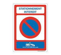 AUA SIGNALETIQUE - Panneau Signalisation avec Coins arrondis - Stationnement Interdit avec Article 417.10 Fourrière - 300x420 mm, Vinyl adhésif