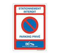 AUA SIGNALETIQUE - Panneau Signalisation avec Coins arrondis - Stationnement Interdit Parking Privé sous Peine de Fourrière - 150x210 mm, PVC 1.5mm