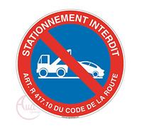 AUA SIGNALETIQUE - Panneau stationnement interdit avec l'article pour fourrière - Ø 450 mm, Vinyl adhésif