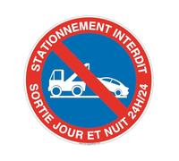 AUA SIGNALETIQUE - Panneau Stationnement Interdit, Sortie Jour et Nuit 24h/24 - Ø 450 mm, PVC 1.5mm