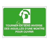 AUA SIGNALETIQUE - Panneau Tourner dans Le Sens Inverse des Aiguilles d'une Montre pour Ouvrir - AP - 150x105 mm, Aluminium 3 mm