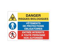 AUA SIGNALETIQUE - Panneau trio Danger Risques Biologiques - 150x105 mm, Vinyl adhésif