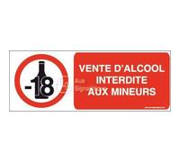 AUA SIGNALETIQUE - Panneau Vente d'alcool Interdite aux mineurs-B - 160x60 mm, Aluminium Dibond 3mm