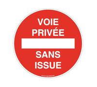 AUA SIGNALETIQUE - Panneau Voie Privée, Sans Issue - Ø 200 mm, Aluminium plat 3mm