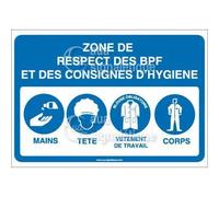 AUA SIGNALETIQUE - Panneau Zone de Respect des BPF et Consignes d'Hygiène - 600x420 mm, Aluminium Dibond 3mm