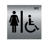 AUA SIGNALETIQUE - Plaque Alu Brossé WC PMR Femmes - 200x200 mm