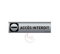 AUA SIGNALETIQUE - Plaque Aluminium brossé imprimé AluSign DARK - 200x50 mm - Double Face adhésif au dos (Accès interdit)