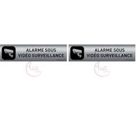 AUA SIGNALETIQUE - Plaque Aluminium brossé imprimé AluSign DARK - 200x50 mm - Double Face adhésif au dos (Alarme sous vidéo) (Lot de 2)
