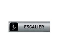 AUA SIGNALETIQUE - Plaque Aluminium brossé imprimé AluSign DARK - 200x50 mm - Double Face adhésif au dos (Escalier descendant)