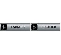 AUA SIGNALETIQUE - Plaque Aluminium brossé imprimé AluSign DARK - 200x50 mm - Double Face adhésif au dos (Escalier descendant) (Lot de 2)