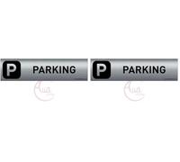 AUA SIGNALETIQUE - Plaque Aluminium brossé imprimé AluSign DARK - 200x50 mm - Double Face adhésif au dos (Parking) (Lot de 2)