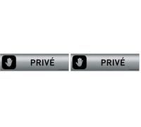 AUA SIGNALETIQUE - Plaque Aluminium brossé imprimé AluSign DARK - 200x50 mm - Double Face adhésif au dos (Privé) (Lot de 2)