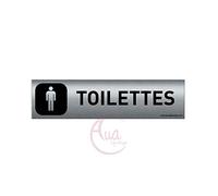 AUA SIGNALETIQUE - Plaque Aluminium brossé imprimé AluSign DARK - 200x50 mm - Double Face adhésif au dos (Toilettes Homme)