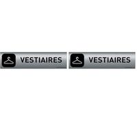 AUA SIGNALETIQUE - Plaque Aluminium brossé imprimé AluSign DARK - 200x50 mm - Double Face adhésif au dos (Vestiaires) (Lot de 2)