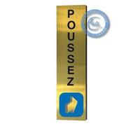 AUA SIGNALETIQUE - Plaque de porte Aluminium brossé doré Poussez Vertical 200x50 mm