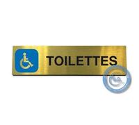 AUA SIGNALETIQUE - Plaque de porte Aluminium brossé doré Toilettes Handicapés 200x50 mm