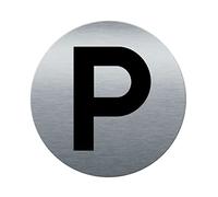 AUA SIGNALETIQUE - Plaque de porte Aluminium brossé imprimé AluSign Ø 85 mm - épaisseur. 3 mm - Double Face adhésif au dos (Parking)