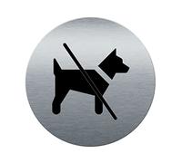 AUA SIGNALETIQUE - Plaque de porte Aluminium brossé imprimé AluSign Ø 85 mm - épaisseur. 3 mm - Double Face adhésif au dos (Chien Interdit)