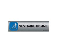AUA SIGNALETIQUE - Plaque de porte Aluminium brossé imprimé AluSign - 200x50 mm - Double Face adhésif au dos - Impression UV directement sur l'aluminium (Pas de contre collage) (Vestiaire Homme)