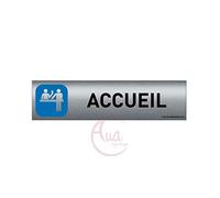 AUA SIGNALETIQUE - Plaque de porte Aluminium brossé imprimé AluSign - 200x50 mm - Double Face adhésif au dos - Impression UV directement sur l'aluminium (Pas de contre collage) (Accueil)