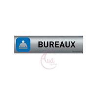 AUA SIGNALETIQUE - Plaque de porte Aluminium brossé imprimé AluSign - 200x50 mm - Double Face adhésif au dos - Impression UV directement sur l'aluminium (Pas de contre collage) (Bureaux)