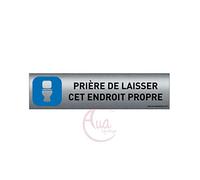 AUA SIGNALETIQUE - Plaque de porte Aluminium brossé imprimé AluSign - 200x50 mm - Double Face adhésif au dos - Impression UV directement sur l'aluminium (Pas de contre collage) (Hygiène WC)