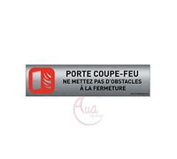 AUA SIGNALETIQUE - Plaque de porte Aluminium brossé imprimé AluSign - 200x50 mm - Double Face adhésif au dos (Porte coupe-feu 3)