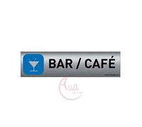 AUA SIGNALETIQUE - Plaque de porte Aluminium brossé imprimé AluSign - 200x50 mm - Double Face adhésif au dos - Impression UV directement sur l'aluminium (Pas de contre collage) (Bar/Café)