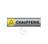 AUA SIGNALETIQUE - Plaque de porte Aluminium brossé imprimé AluSign - 200x50 mm - Double Face adhésif au dos (chaufferie)