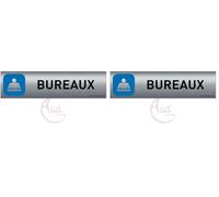 AUA SIGNALETIQUE - Plaque de porte Aluminium brossé imprimé AluSign - 200x50 mm - Double Face adhésif au dos - Impression UV directement sur l'aluminium (Pas de contre collage) (Bureaux) (Lot de 2)