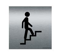 AUA SIGNALETIQUE - Plaque de porte Aluminium brossé imprimé AluSign - Double Face adhésif au dos (130 x 130 mm, Escalier Montant)