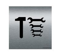 AUA SIGNALETIQUE - Plaque de porte Aluminium brossé imprimé AluSign - Double Face adhésif au dos (130 x 130 mm, Local Technique)