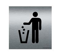 AUA SIGNALETIQUE - Plaque de porte Aluminium brossé imprimé AluSign - Double Face adhésif au dos (130 x 130 mm, Poubelle)