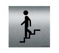 AUA SIGNALETIQUE - Plaque de porte Aluminium brossé imprimé AluSign - Double Face adhésif au dos (130 x 130 mm, Escalier Descendant)