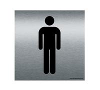 AUA SIGNALETIQUE - Plaque de porte Aluminium brossé imprimé AluSign - Double Face adhésif au dos (130 x 130 mm, Toilettes Hommes)