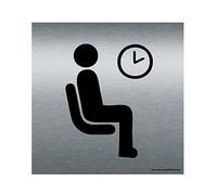 AUA SIGNALETIQUE - Plaque de porte Aluminium brossé imprimé AluSign - Double Face adhésif au dos (130 x 130 mm, Salle d'Attente)