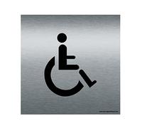 AUA SIGNALETIQUE - Plaque de porte Aluminium brossé imprimé AluSign - Double Face adhésif au dos (130 x 130 mm, Handicapé)