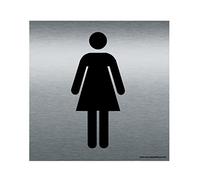 AUA SIGNALETIQUE - Plaque de porte Aluminium brossé imprimé AluSign - Double Face adhésif au dos (130 x 130 mm, Toilettes Femmes)